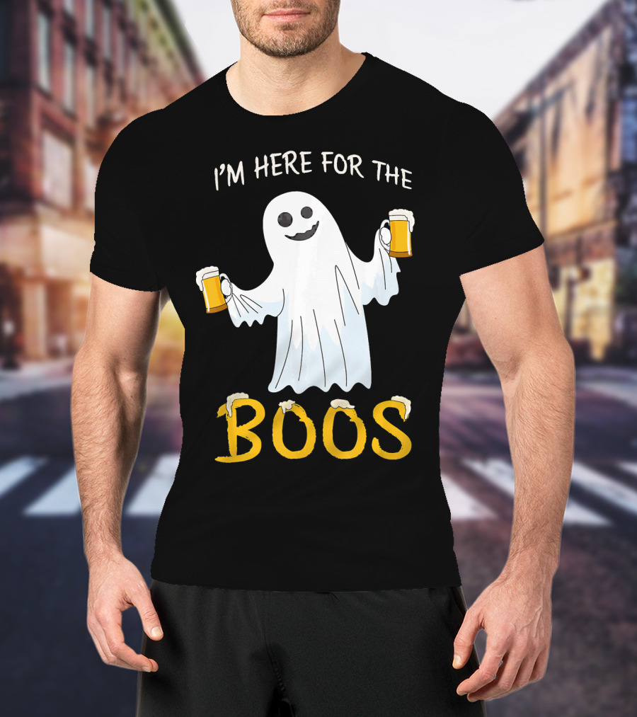 I'm Here For The Boos Funny Beer Ghost Halloween Humor T-Shirt