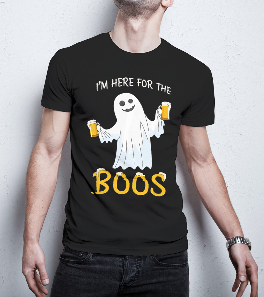 I'm Here For The Boos Funny Beer Ghost Halloween Humor T-Shirt