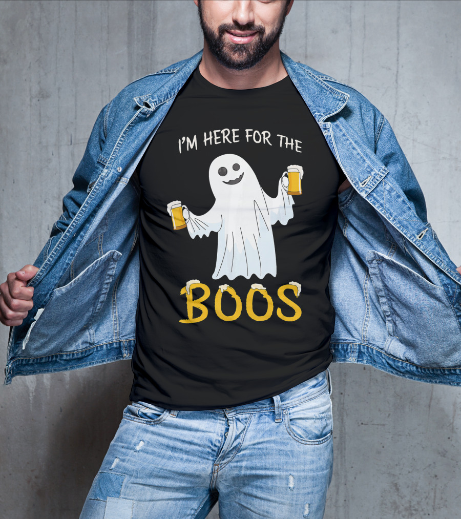 I'm Here For The Boos Funny Beer Ghost Halloween Humor T-Shirt