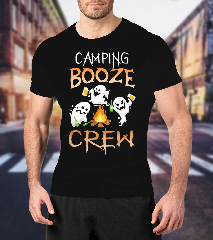 Camping Booze Crew Ghosts Drinking Beer By Campfire T-Shirt