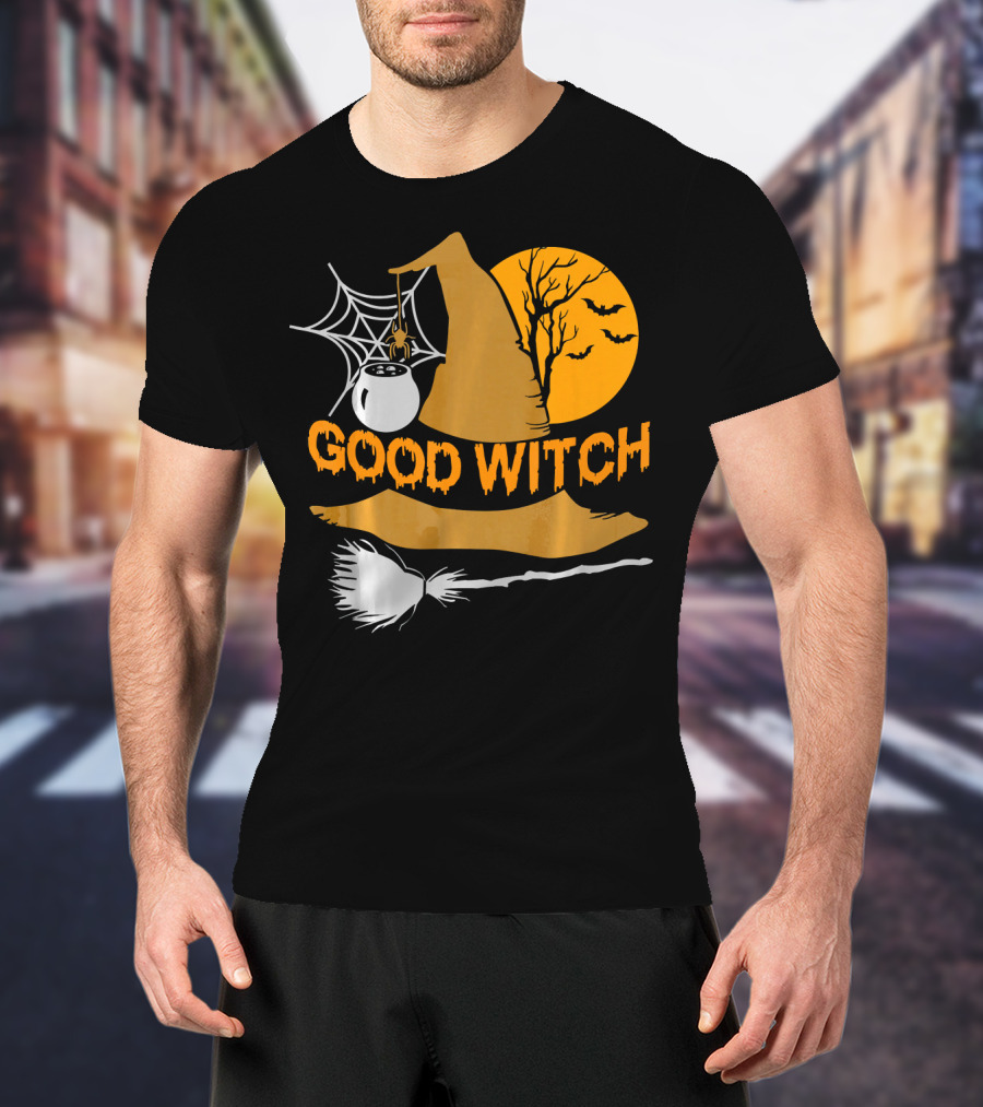 Good Witch Halloween Hat Broomstick Cauldron Bats Moon T-Shirt