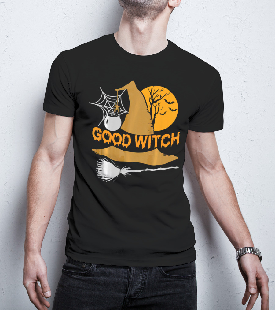 Good Witch Halloween Hat Broomstick Cauldron Bats Moon T-Shirt