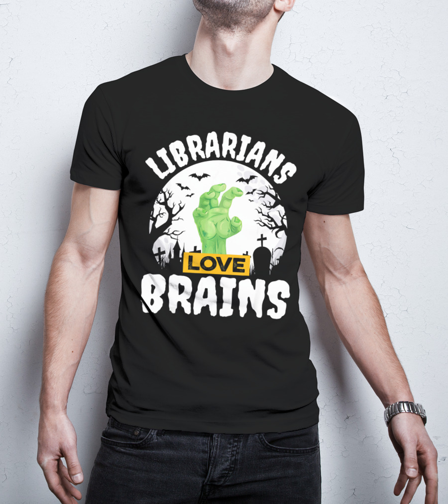 Librarians Love Brains Halloween Zombie Graveyard Scene T-Shirt