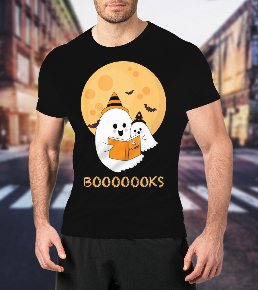 Halloween Ghosts Reading Boooooks Under Full Moon T-Shirt