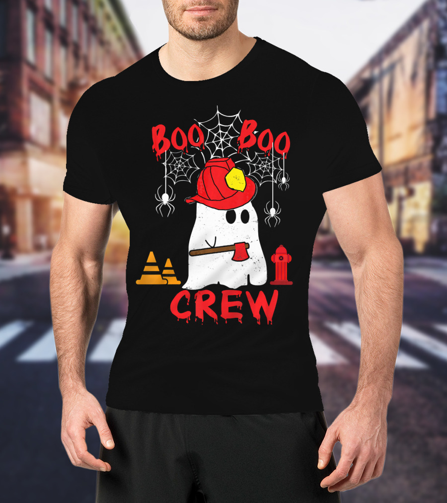 Boo Boo Crew Firefighter Halloween Ghost Spiderwebs And Axe T-Shirt