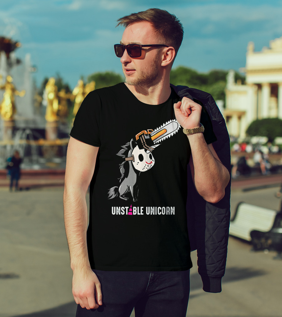 UNSTABLE UNICORN Chainsaw Halloween Masquerade T-Shirt