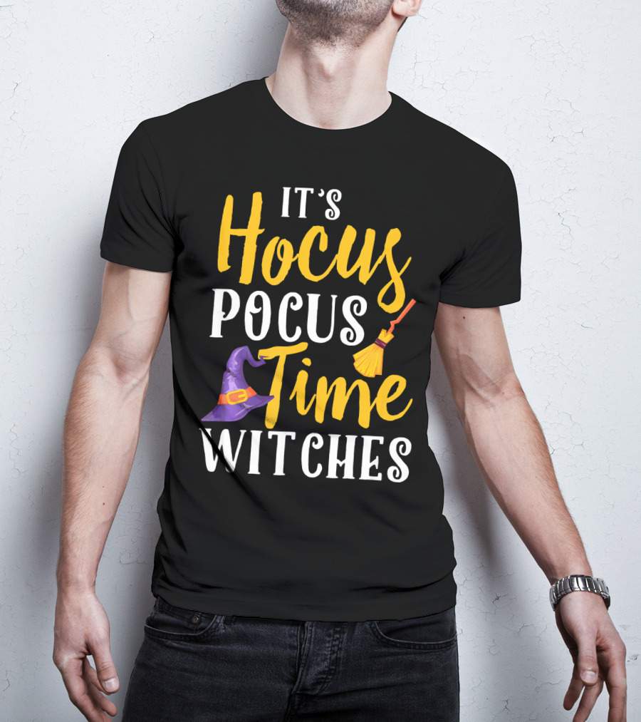 It's Hocus Pocus Time Witches Broom Hat T-Shirt