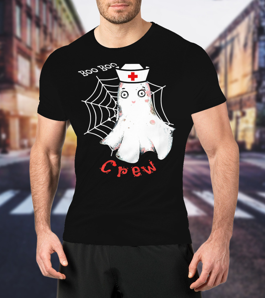 Boo Boo Crew Nurse Ghost Halloween Costume Spooky Spiderweb T-Shirt