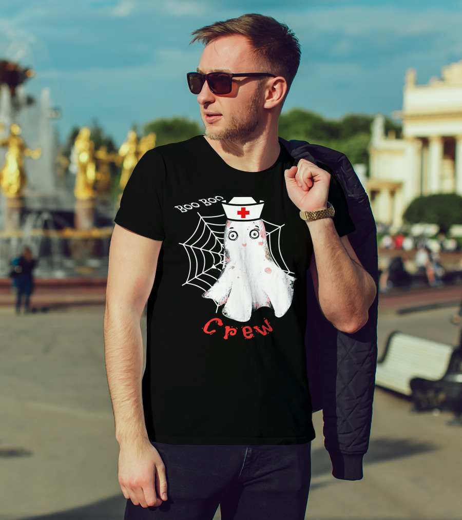 Boo Boo Crew Nurse Ghost Halloween Costume Spooky Spiderweb T-Shirt