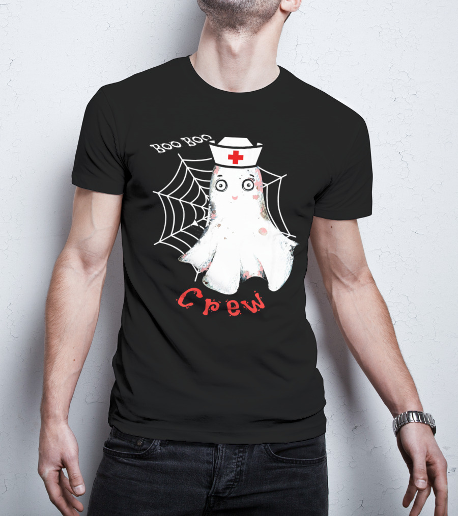 Boo Boo Crew Nurse Ghost Halloween Costume Spooky Spiderweb T-Shirt