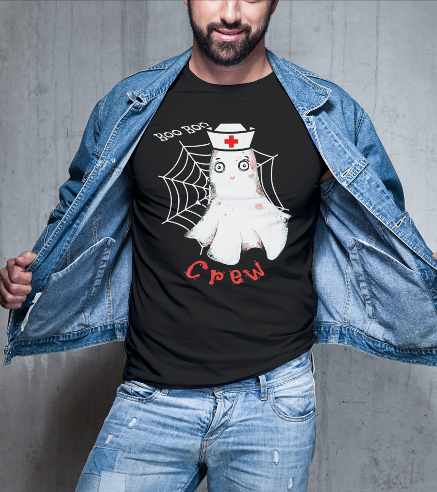 Boo Boo Crew Nurse Ghost Halloween Costume Spooky Spiderweb T-Shirt