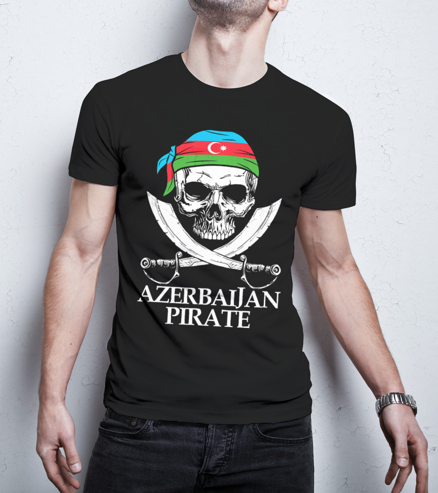 Azerbaijan Pirate Skull Crossed Swords Flag Bandana T-Shirt