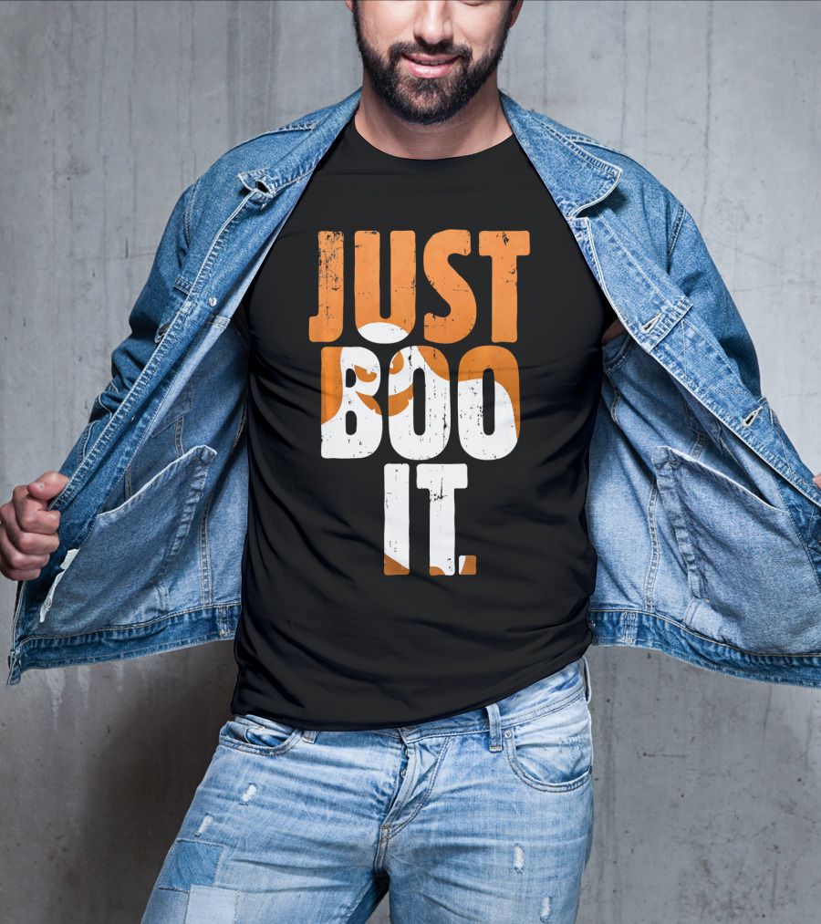 Halloween Just Boo It Funny Ghost Text With Orange White Letters T-Shirt