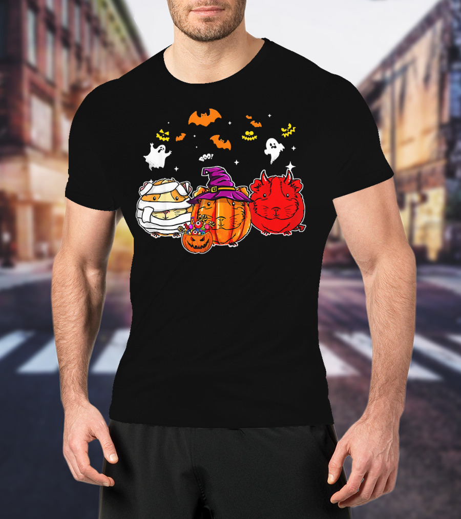 Guinea Pigs Happy Halloween Cute Mummy Witch Devil Pumpkin Ghosts Bats T-Shirt