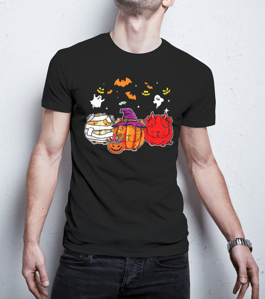 Guinea Pigs Happy Halloween Cute Mummy Witch Devil Pumpkin Ghosts Bats T-Shirt