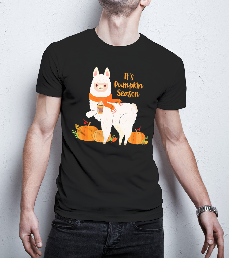 It's Pumpkin Season Llama With Autumn Leaves And Pumpkins T-Shirt