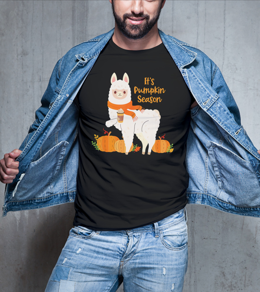 It's Pumpkin Season Llama With Autumn Leaves And Pumpkins T-Shirt