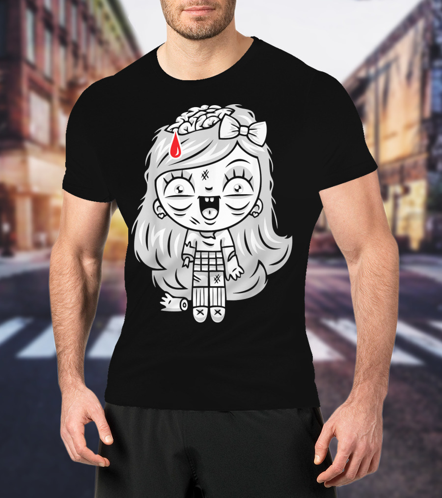 Cute Gore Zombie Horror Fan Goth Punk Bow Brain Bleeding Girl T-Shirt