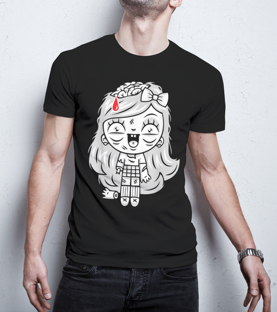 Cute Gore Zombie Horror Fan Goth Punk Bow Brain Bleeding Girl T-Shirt