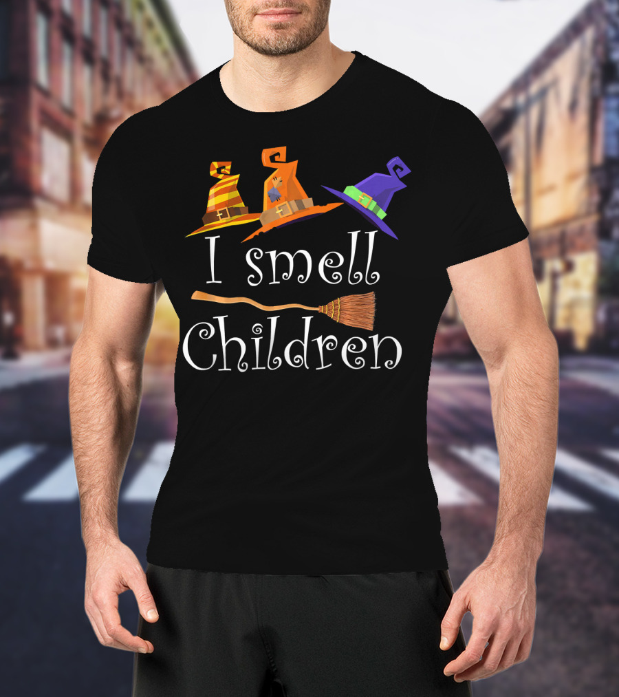 I Smell Children Funny Witches Hats Broom Halloween T-Shirt
