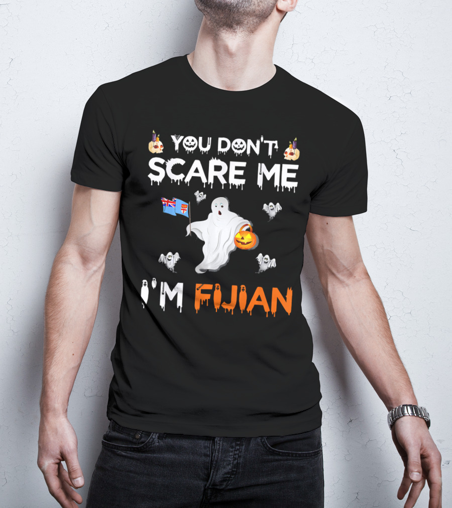 You Don’t Scare Me I’m Fijian Ghost With Fiji Flag And Halloween Pumpkin T-Shirt