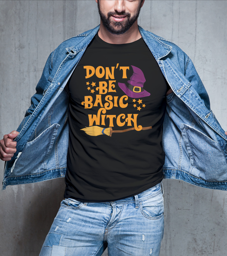 Don't Be Basic Witch Purple Hat Broom Stars T-Shirt