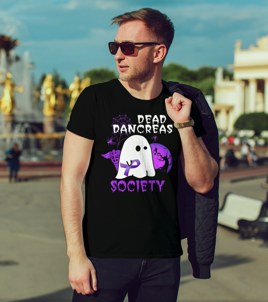 Dead Pancreas Society Ghost With Purple Ribbon Halloween T-Shirt