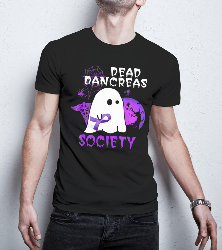 Dead Pancreas Society Ghost With Purple Ribbon Halloween T-Shirt
