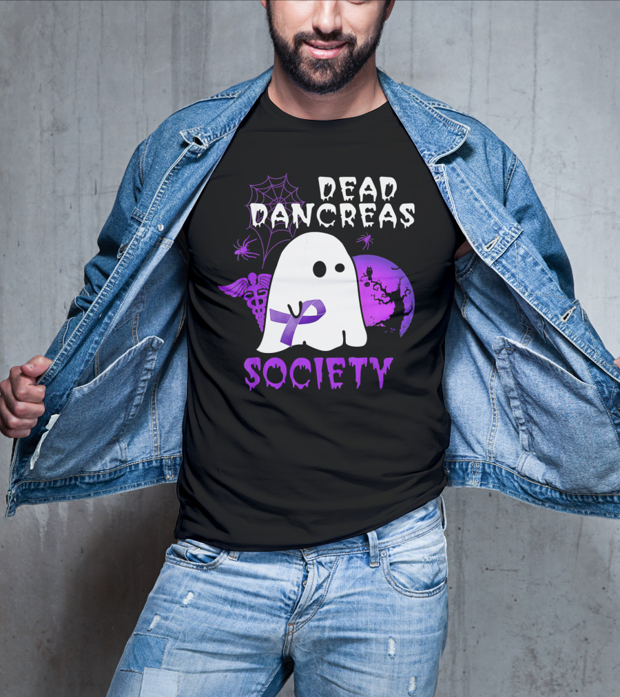 Dead Pancreas Society Ghost With Purple Ribbon Halloween T-Shirt
