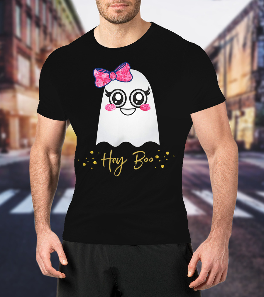 Hey Boo Kawaii Ghost Halloween Emoji Cute T-Shirt