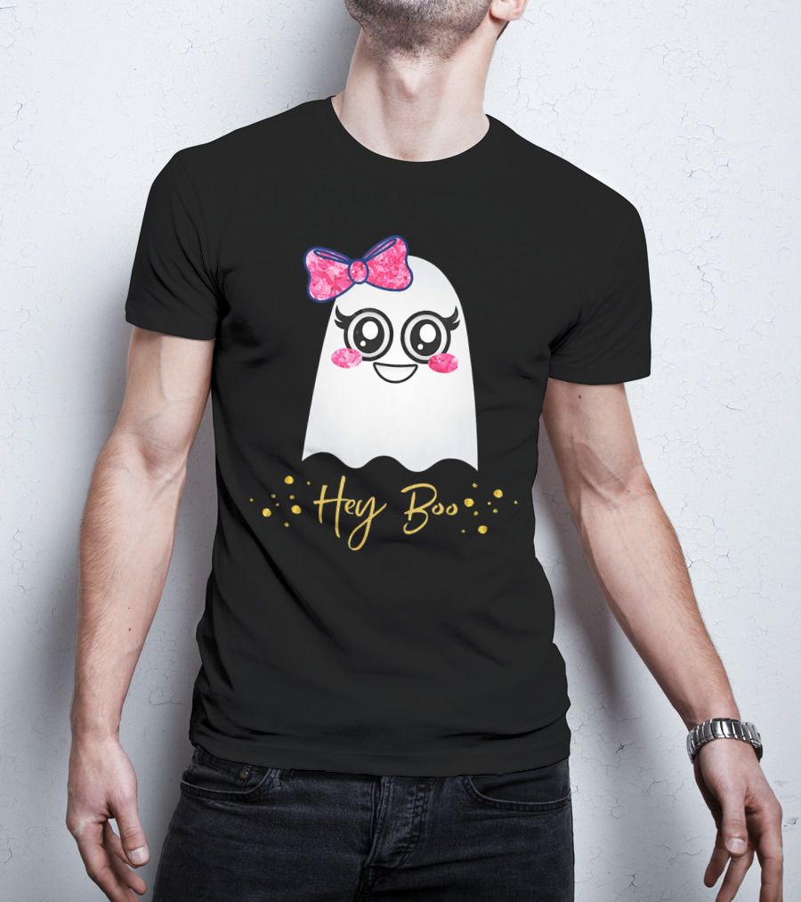 Hey Boo Kawaii Ghost Halloween Emoji Cute T-Shirt