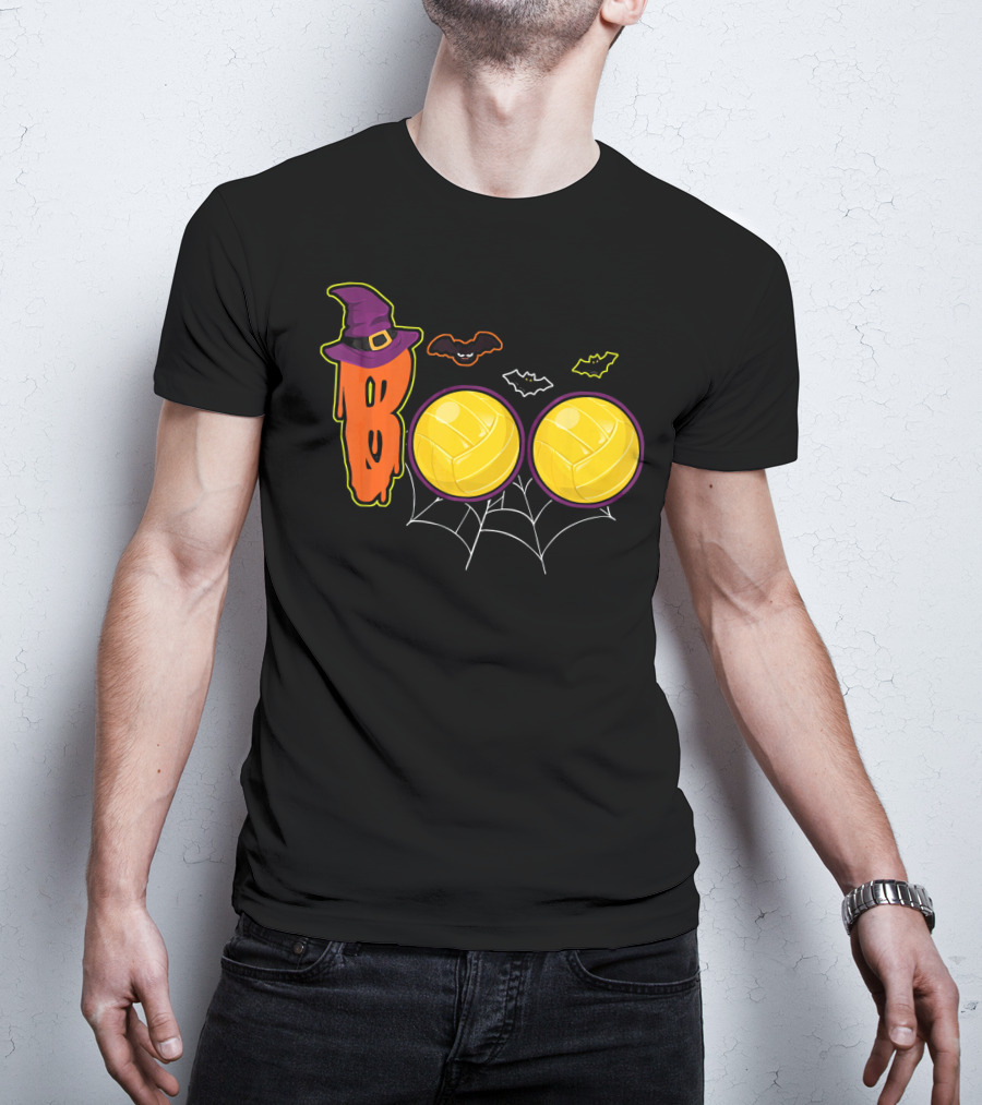 Boo Ghost Volleyball Witch Hat Spiderweb Halloween T-Shirt