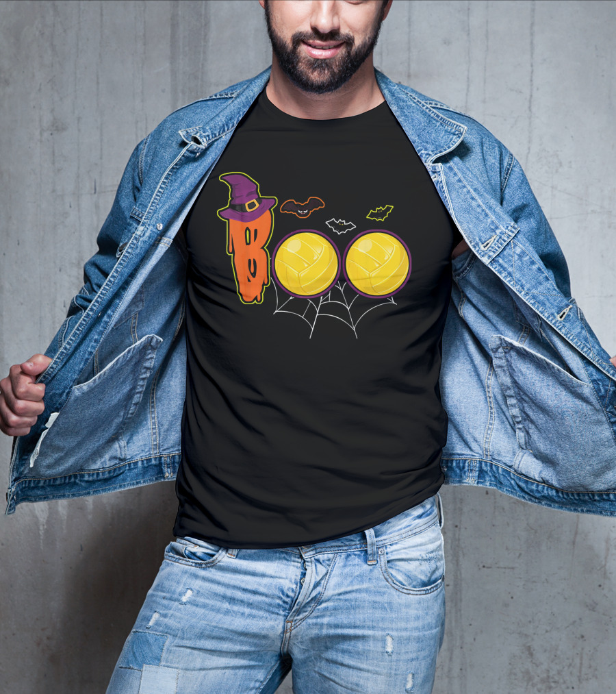 Boo Ghost Volleyball Witch Hat Spiderweb Halloween T-Shirt