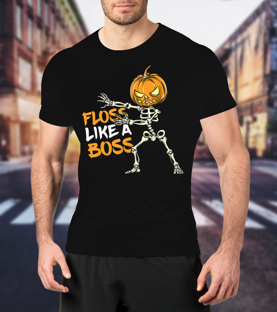 Floss Like A Boss Skeleton Halloween Pumpkin T-Shirt