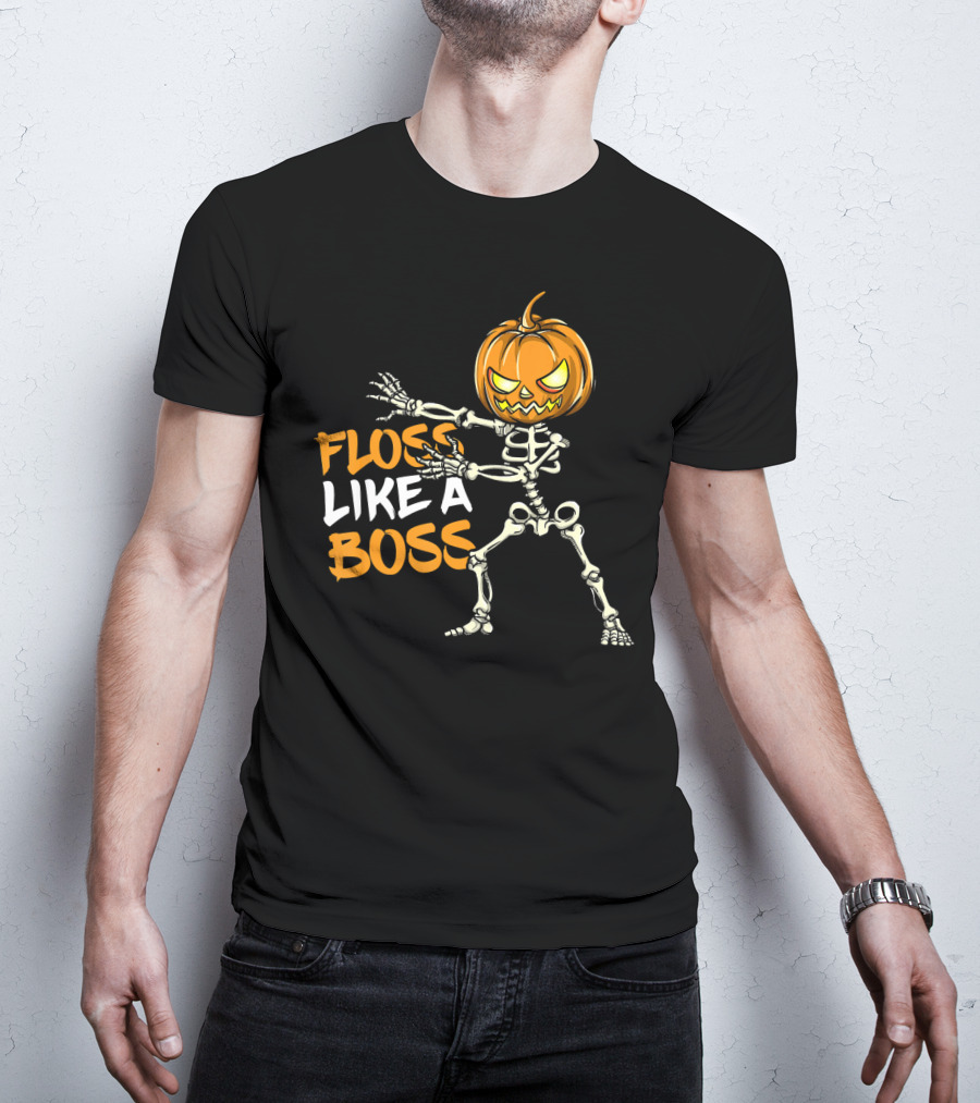 Floss Like A Boss Skeleton Halloween Pumpkin T-Shirt