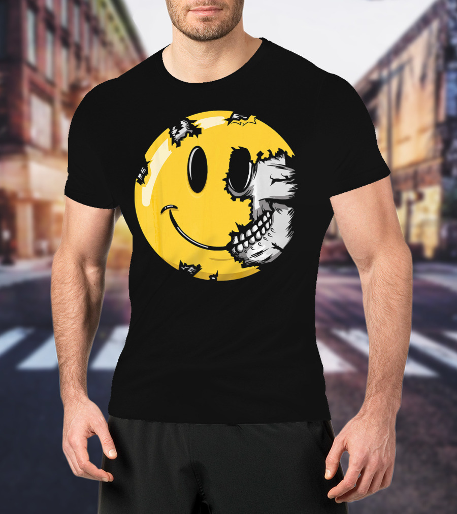 Halloween Scary Smiley Face Skull T-Shirt