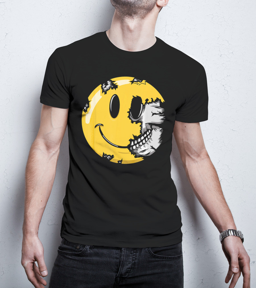 Halloween Scary Smiley Face Skull T-Shirt