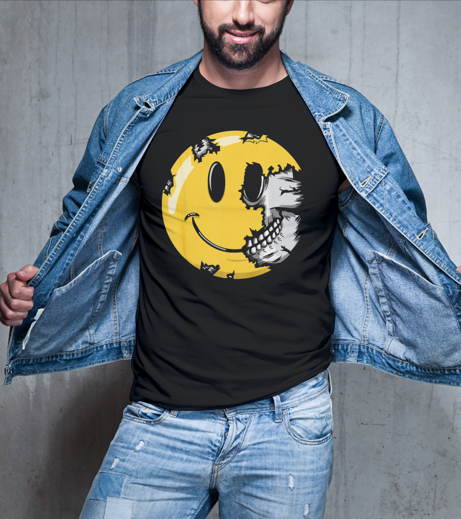 Halloween Scary Smiley Face Skull T-Shirt