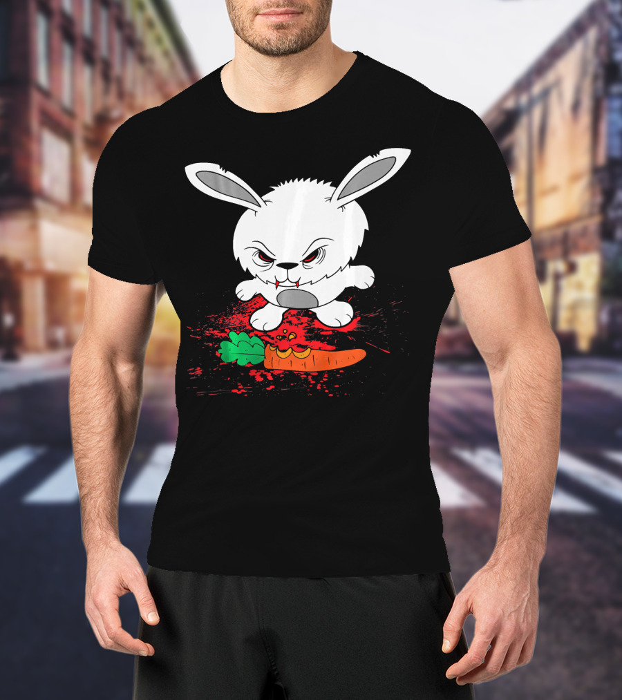 Funny Halloween Scary Zombie Rabbit Bunny With Carrot T-Shirt