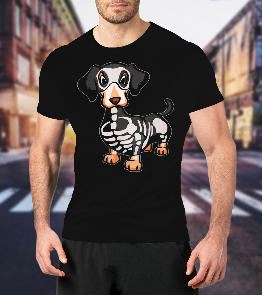 Funny Dachshund Skeleton Bones Halloween Dog T-Shirt