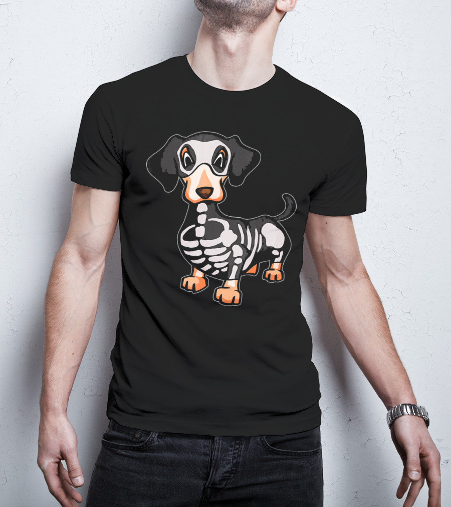 Funny Dachshund Skeleton Bones Halloween Dog T-Shirt