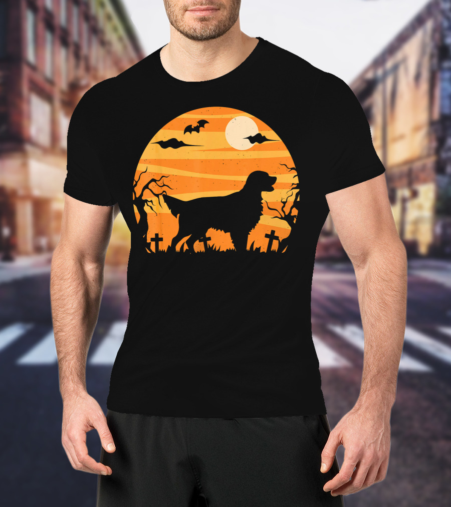 Flat Coated Retriever Halloween Moonlit Graveyard Scene T-Shirt