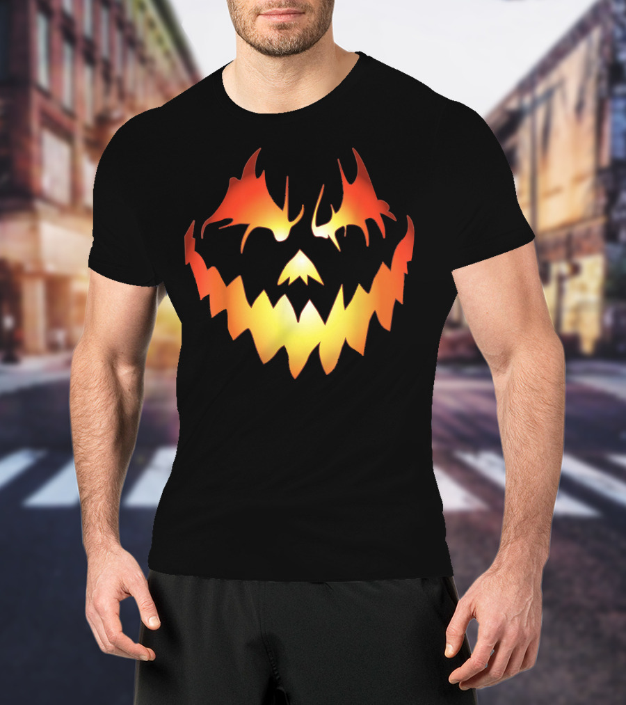 JACK O LANTERN Scary Pumpkin Fiery Face T-Shirt