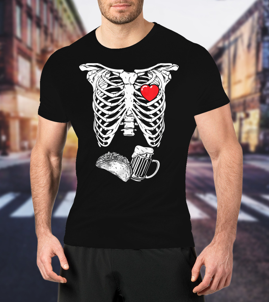 Skeleton Xray Heart Taco Beer Pregnancy T-Shirt