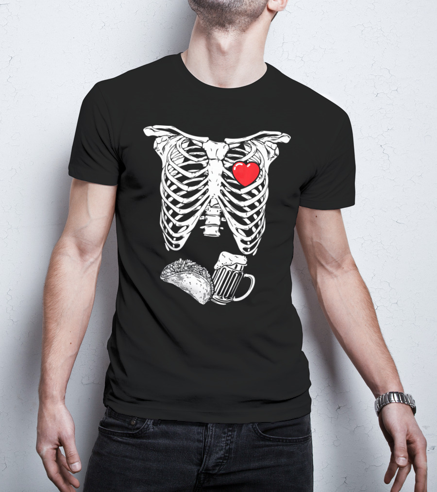 Skeleton Xray Heart Taco Beer Pregnancy T-Shirt