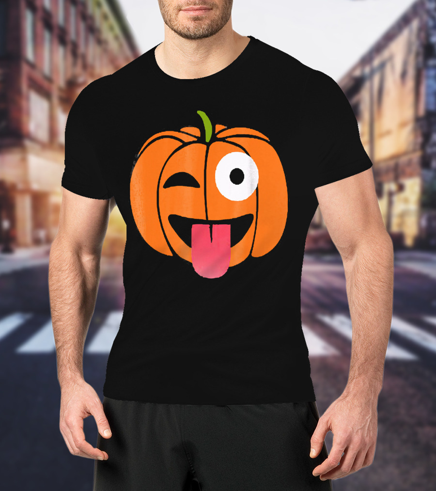 Winking Tongue Out Smiling Pumpkin Face T-Shirt