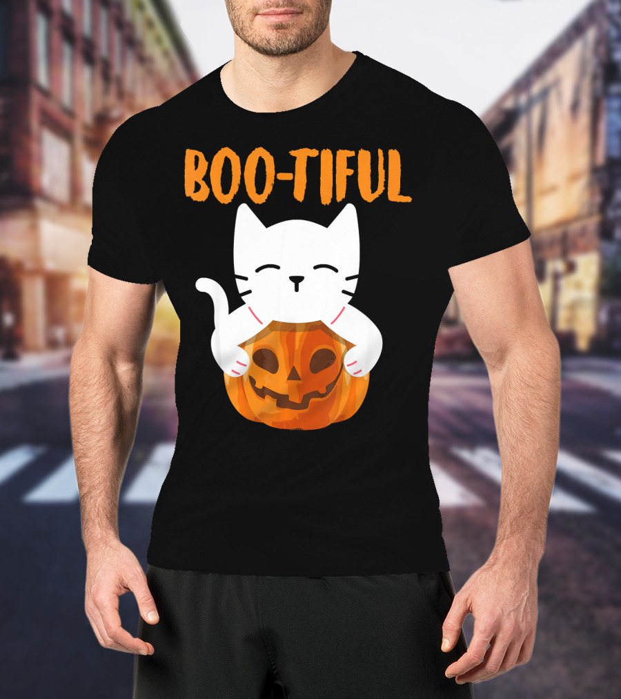 Boo-tiful Cat With Pumpkin Halloween Toddler Girls Boys T-Shirt