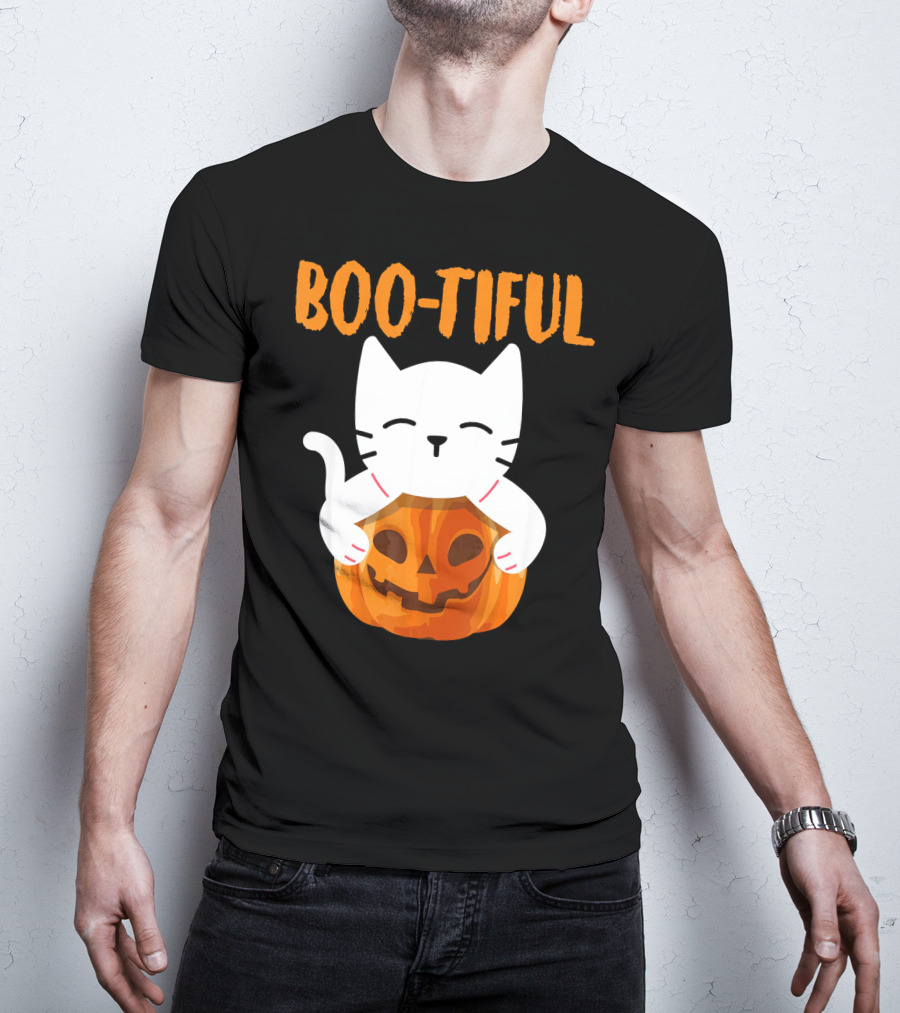 Boo-tiful Cat With Pumpkin Halloween Toddler Girls Boys T-Shirt