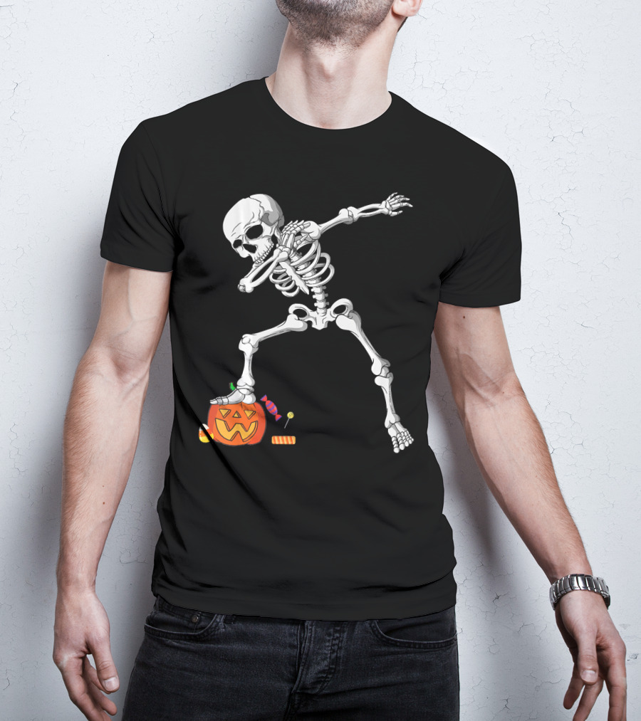 Halloween Skeleton Dabbing On Pumpkin With Candy T-Shirt