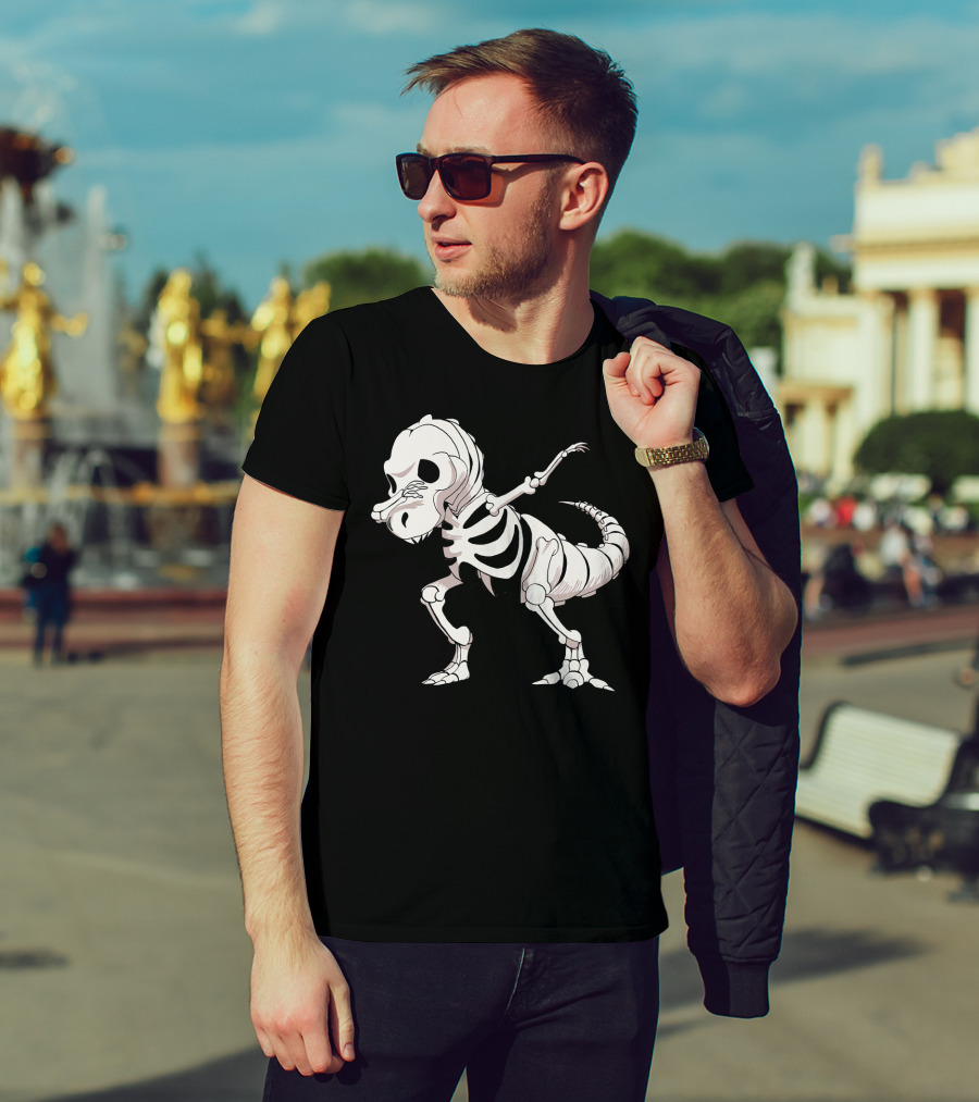Funny Dabbing Dinosaur Skeleton T-Shirt